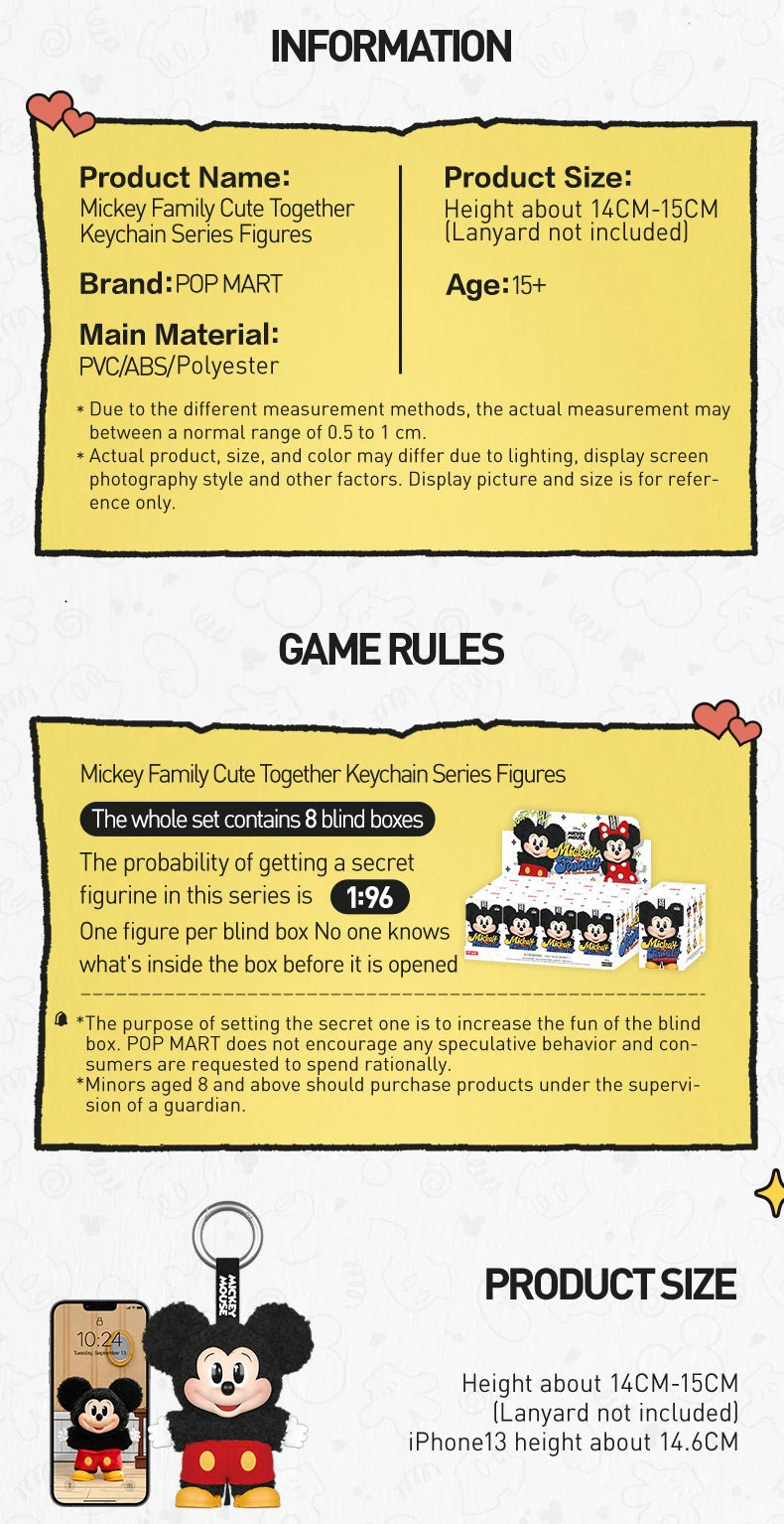 POP MART Mickey Family Cute Together Keychain Series Genuine Mystery Box Blind Box Guess Bag Toys Doll Cute Desktop Ornaments