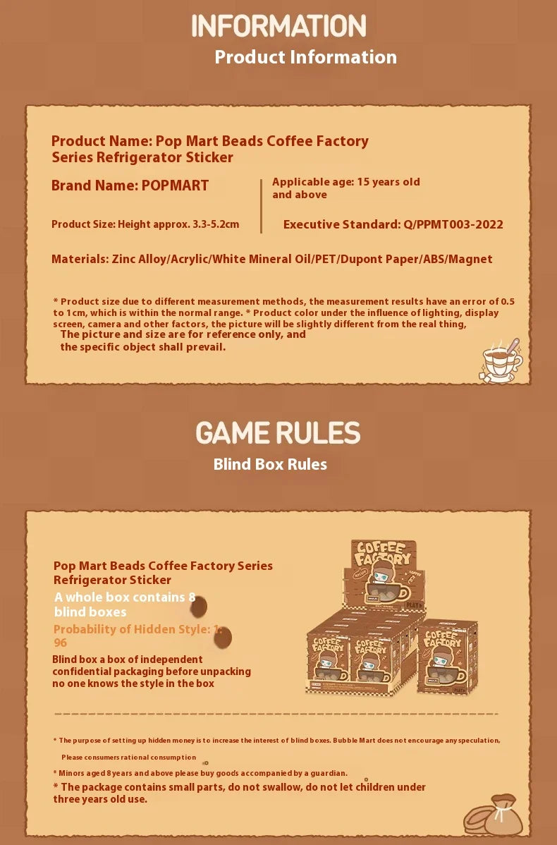 Genuine POP MART Pop Bean Coffee Factory Series Fridge Magnet Blind Box Trendy Toy Room Kitchen Decorat Mystery Box Collect Gift